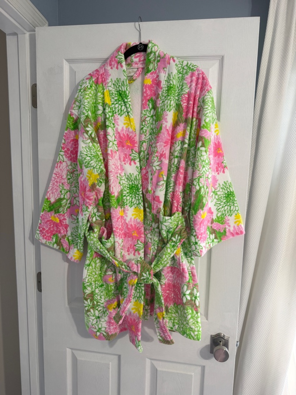 Lilly Pulitzer Pink Green Yellow Floral Terry Robe